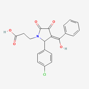 molecular formula C20H16ClNO5 B15033559 3-{(3E)-2-(4-chlorophenyl)-3-[hydroxy(phenyl)methylidene]-4,5-dioxopyrrolidin-1-yl}propanoic acid 