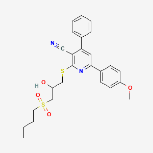 molecular formula C26H28N2O4S2 B15033637 2-{[3-(Butylsulfonyl)-2-hydroxypropyl]sulfanyl}-6-(4-methoxyphenyl)-4-phenylpyridine-3-carbonitrile 