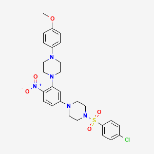 molecular formula C27H30ClN5O5S B15033642 1-[(4-Chlorophenyl)sulfonyl]-4-{3-[4-(4-methoxyphenyl)piperazin-1-yl]-4-nitrophenyl}piperazine 