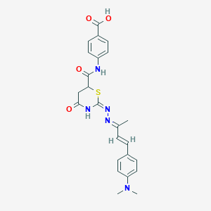 4-[({(2E)-2-[(2E)-{(3E)-4-[4-(dimethylamino)phenyl]but-3-en-2-ylidene}hydrazinylidene]-4-oxo-1,3-thiazinan-6-yl}carbonyl)amino]benzoic acid