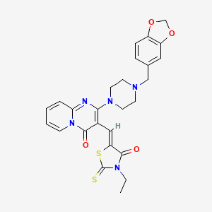 molecular formula C26H25N5O4S2 B15033753 2-[4-(1,3-benzodioxol-5-ylmethyl)piperazin-1-yl]-3-[(Z)-(3-ethyl-4-oxo-2-thioxo-1,3-thiazolidin-5-ylidene)methyl]-4H-pyrido[1,2-a]pyrimidin-4-one 