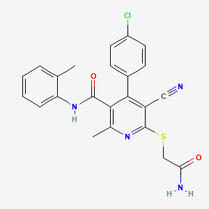 molecular formula C23H19ClN4O2S B15033784 6-[(2-amino-2-oxoethyl)sulfanyl]-4-(4-chlorophenyl)-5-cyano-2-methyl-N-(2-methylphenyl)pyridine-3-carboxamide 