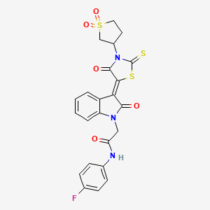 molecular formula C23H18FN3O5S3 B15033803 2-[(3Z)-3-[3-(1,1-dioxothiolan-3-yl)-4-oxo-2-sulfanylidene-1,3-thiazolidin-5-ylidene]-2-oxoindol-1-yl]-N-(4-fluorophenyl)acetamide 