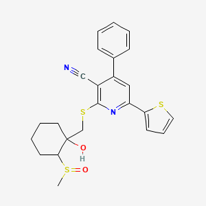 molecular formula C24H24N2O2S3 B15033817 2-({[1-Hydroxy-2-(methylsulfinyl)cyclohexyl]methyl}sulfanyl)-4-phenyl-6-(thiophen-2-yl)pyridine-3-carbonitrile 