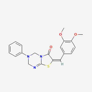 (7E)-7-(3,4-dimethoxybenzylidene)-3-phenyl-3,4-dihydro-2H-[1,3]thiazolo[3,2-a][1,3,5]triazin-6(7H)-one