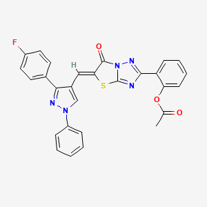 molecular formula C28H18FN5O3S B15033870 2-[(5Z)-5-{[3-(4-fluorophenyl)-1-phenyl-1H-pyrazol-4-yl]methylidene}-6-oxo-5,6-dihydro[1,3]thiazolo[3,2-b][1,2,4]triazol-2-yl]phenyl acetate 