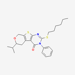 5-hexylsulfanyl-4-phenyl-12-propan-2-yl-11-oxa-8-thia-4,6-diazatricyclo[7.4.0.02,7]trideca-1(9),2(7),5-trien-3-one