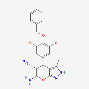 molecular formula C22H19BrN4O3 B15033896 6-Amino-4-[4-(benzyloxy)-3-bromo-5-methoxyphenyl]-3-methyl-1,4-dihydropyrano[2,3-c]pyrazole-5-carbonitrile 