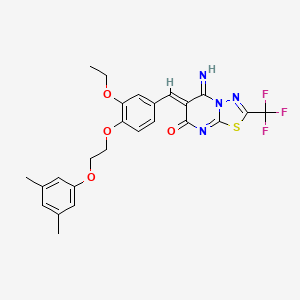 molecular formula C25H23F3N4O4S B15033910 (6Z)-6-{4-[2-(3,5-dimethylphenoxy)ethoxy]-3-ethoxybenzylidene}-5-imino-2-(trifluoromethyl)-5,6-dihydro-7H-[1,3,4]thiadiazolo[3,2-a]pyrimidin-7-one 