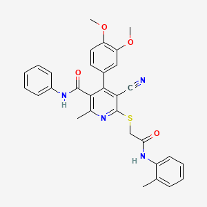 molecular formula C31H28N4O4S B15033925 5-cyano-4-(3,4-dimethoxyphenyl)-2-methyl-6-({2-[(2-methylphenyl)amino]-2-oxoethyl}sulfanyl)-N-phenylpyridine-3-carboxamide 