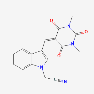 molecular formula C17H14N4O3 B15033958 {3-[(1,3-dimethyl-2,4,6-trioxotetrahydropyrimidin-5(2H)-ylidene)methyl]-1H-indol-1-yl}acetonitrile 