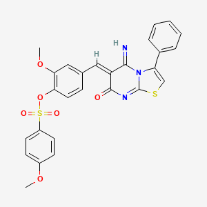 4-[(Z)-(5-imino-7-oxo-3-phenyl-5H-[1,3]thiazolo[3,2-a]pyrimidin-6(7H)-ylidene)methyl]-2-methoxyphenyl 4-methoxybenzenesulfonate