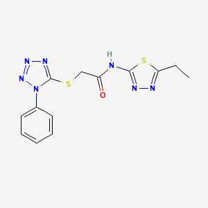 molecular formula C13H13N7OS2 B15034071 N-(5-ethyl-1,3,4-thiadiazol-2-yl)-2-[(1-phenyl-1H-tetrazol-5-yl)sulfanyl]acetamide 