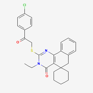 molecular formula C27H27ClN2O2S B15034150 2-{[2-(4-chlorophenyl)-2-oxoethyl]sulfanyl}-3-ethyl-3H-spiro[benzo[h]quinazoline-5,1'-cyclohexan]-4(6H)-one 