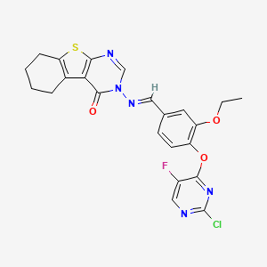 molecular formula C23H19ClFN5O3S B15034170 3-{[(E)-{4-[(2-chloro-5-fluoropyrimidin-4-yl)oxy]-3-ethoxyphenyl}methylidene]amino}-5,6,7,8-tetrahydro[1]benzothieno[2,3-d]pyrimidin-4(3H)-one 