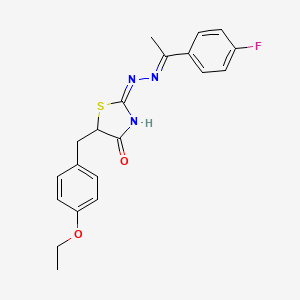 molecular formula C20H20FN3O2S B15034209 (2E)-5-(4-ethoxybenzyl)-2-{(2E)-[1-(4-fluorophenyl)ethylidene]hydrazinylidene}-1,3-thiazolidin-4-one 