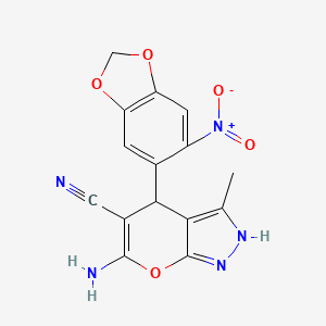 6-Amino-3-methyl-4-(6-nitro-1,3-benzodioxol-5-yl)-1,4-dihydropyrano[2,3-c]pyrazole-5-carbonitrile