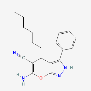 6-Amino-4-hexyl-3-phenyl-1H,4H-pyrano[2,3-C]pyrazole-5-carbonitrile