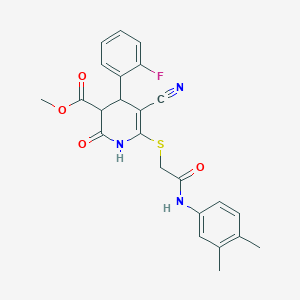 molecular formula C24H22FN3O4S B15034334 Methyl 5-cyano-6-({2-[(3,4-dimethylphenyl)amino]-2-oxoethyl}sulfanyl)-4-(2-fluorophenyl)-2-oxo-1,2,3,4-tetrahydropyridine-3-carboxylate 