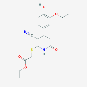 molecular formula C18H20N2O5S B15034342 Ethyl {[3-cyano-4-(3-ethoxy-4-hydroxyphenyl)-6-oxo-1,4,5,6-tetrahydropyridin-2-yl]sulfanyl}acetate 