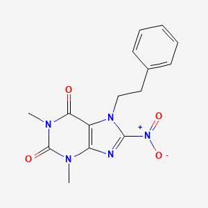 molecular formula C15H15N5O4 B15034431 1,3-dimethyl-8-nitro-7-(2-phenylethyl)-3,7-dihydro-1H-purine-2,6-dione 