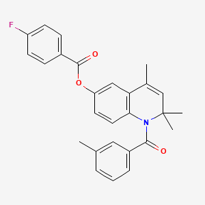 molecular formula C27H24FNO3 B15034437 2,2,4-Trimethyl-1-(3-methylbenzoyl)-1,2-dihydroquinolin-6-yl 4-fluorobenzoate 