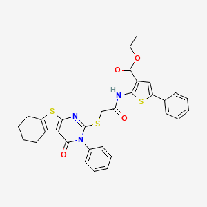 molecular formula C31H27N3O4S3 B15034515 Ethyl 2-({[(4-oxo-3-phenyl-3,4,5,6,7,8-hexahydro[1]benzothieno[2,3-D]pyrimidin-2-YL)sulfanyl]acetyl}amino)-5-phenyl-3-thiophenecarboxylate 