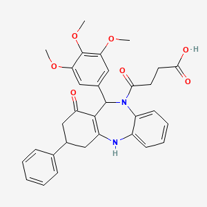 molecular formula C32H32N2O7 B15034541 4-oxo-4-[1-oxo-3-phenyl-11-(3,4,5-trimethoxyphenyl)-1,2,3,4,5,11-hexahydro-10H-dibenzo[b,e][1,4]diazepin-10-yl]butanoic acid 