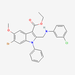 molecular formula C25H22BrClN2O3 B15034672 ethyl 6-bromo-2-{[(3-chlorophenyl)amino]methyl}-5-methoxy-1-phenyl-1H-indole-3-carboxylate 