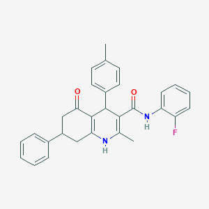 molecular formula C30H27FN2O2 B15034675 N-(2-Fluorophenyl)-2-methyl-4-(4-methylphenyl)-5-oxo-7-phenyl-1,4,5,6,7,8-hexahydro-3-quinolinecarboxamide 