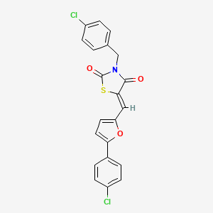 molecular formula C21H13Cl2NO3S B15034694 (5Z)-3-(4-chlorobenzyl)-5-{[5-(4-chlorophenyl)furan-2-yl]methylidene}-1,3-thiazolidine-2,4-dione 