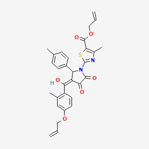 molecular formula C30H28N2O6S B15034807 prop-2-en-1-yl 2-[3-hydroxy-5-(4-methylphenyl)-4-{[2-methyl-4-(prop-2-en-1-yloxy)phenyl]carbonyl}-2-oxo-2,5-dihydro-1H-pyrrol-1-yl]-4-methyl-1,3-thiazole-5-carboxylate 