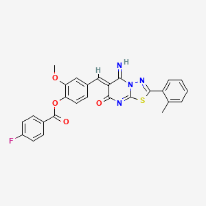 4-{(Z)-[5-imino-2-(2-methylphenyl)-7-oxo-5H-[1,3,4]thiadiazolo[3,2-a]pyrimidin-6(7H)-ylidene]methyl}-2-methoxyphenyl 4-fluorobenzoate