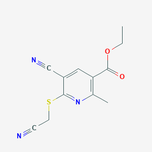 molecular formula C12H11N3O2S B15034974 Ethyl 5-cyano-6-[(cyanomethyl)sulfanyl]-2-methylpyridine-3-carboxylate CAS No. 337499-89-5