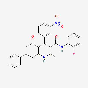 molecular formula C29H24FN3O4 B15035039 N-(2-Fluorophenyl)-2-methyl-4-(3-nitrophenyl)-5-oxo-7-phenyl-1,4,5,6,7,8-hexahydro-3-quinolinecarboxamide 