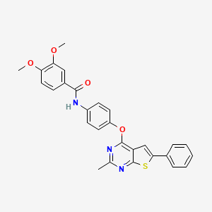 molecular formula C28H23N3O4S B15035046 3,4-dimethoxy-N-[4-({2-methyl-6-phenylthieno[2,3-d]pyrimidin-4-yl}oxy)phenyl]benzamide 