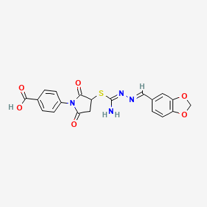 4-[3-({[(2E)-2-(1,3-benzodioxol-5-ylmethylidene)hydrazinyl](imino)methyl}sulfanyl)-2,5-dioxopyrrolidin-1-yl]benzoic acid