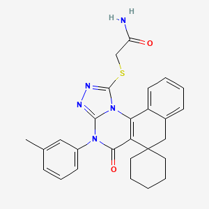 molecular formula C27H27N5O2S B15035075 2-{[4-(3-methylphenyl)-5-oxo-5,7-dihydro-4H-spiro[benzo[h][1,2,4]triazolo[4,3-a]quinazoline-6,1'-cyclohexan]-1-yl]sulfanyl}acetamide 