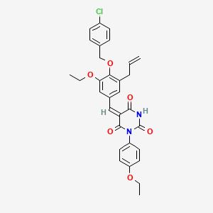 (5E)-5-{4-[(4-chlorobenzyl)oxy]-3-ethoxy-5-(prop-2-en-1-yl)benzylidene}-1-(4-ethoxyphenyl)pyrimidine-2,4,6(1H,3H,5H)-trione