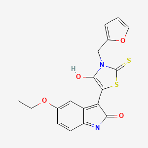 molecular formula C18H14N2O4S2 B15035411 (3Z)-5-ethoxy-3-[3-(furan-2-ylmethyl)-4-oxo-2-thioxo-1,3-thiazolidin-5-ylidene]-1,3-dihydro-2H-indol-2-one 