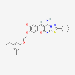 molecular formula C30H34N4O4S B15035596 (6Z)-2-cyclohexyl-6-{4-[2-(3-ethyl-5-methylphenoxy)ethoxy]-3-methoxybenzylidene}-5-imino-5,6-dihydro-7H-[1,3,4]thiadiazolo[3,2-a]pyrimidin-7-one 