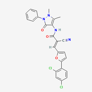 molecular formula C25H18Cl2N4O3 B15035874 (2E)-2-cyano-3-[5-(2,4-dichlorophenyl)furan-2-yl]-N-(1,5-dimethyl-3-oxo-2-phenyl-2,3-dihydro-1H-pyrazol-4-yl)prop-2-enamide 