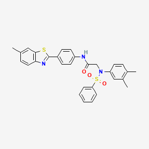 molecular formula C30H27N3O3S2 B15035908 2-[N-(3,4-Dimethylphenyl)benzenesulfonamido]-N-[4-(6-methyl-1,3-benzothiazol-2-YL)phenyl]acetamide 