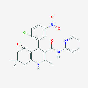 molecular formula C24H23ClN4O4 B15035981 4-(2-Chloro-5-nitrophenyl)-2,7,7-trimethyl-5-oxo-N-(pyridin-2-yl)-1,4,5,6,7,8-hexahydroquinoline-3-carboxamide CAS No. 361194-66-3