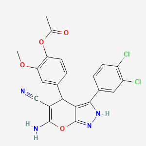 4-[6-Amino-5-cyano-3-(3,4-dichlorophenyl)-1,4-dihydropyrano[2,3-c]pyrazol-4-yl]-2-methoxyphenyl acetate