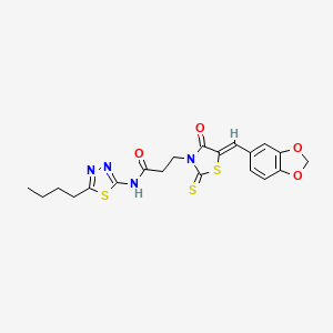 molecular formula C20H20N4O4S3 B15036012 3-[(5Z)-5-(1,3-benzodioxol-5-ylmethylidene)-4-oxo-2-thioxo-1,3-thiazolidin-3-yl]-N-(5-butyl-1,3,4-thiadiazol-2-yl)propanamide 