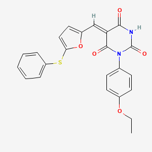 molecular formula C23H18N2O5S B15036062 (5Z)-1-(4-ethoxyphenyl)-5-{[5-(phenylsulfanyl)furan-2-yl]methylidene}pyrimidine-2,4,6(1H,3H,5H)-trione 