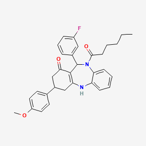 11-(3-fluorophenyl)-10-hexanoyl-3-(4-methoxyphenyl)-2,3,4,5,10,11-hexahydro-1H-dibenzo[b,e][1,4]diazepin-1-one