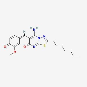 (6Z)-2-Heptyl-6-[(4-hydroxy-3-methoxyphenyl)methylidene]-5-imino-5H,6H,7H-[1,3,4]thiadiazolo[3,2-A]pyrimidin-7-one