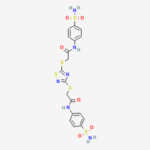 2-{[3-({2-[4-(aminosulfonyl)anilino]-2-oxoethyl}sulfanyl)-1,2,4-thiadiazol-5-yl]sulfanyl}-N-[4-(aminosulfonyl)phenyl]acetamide